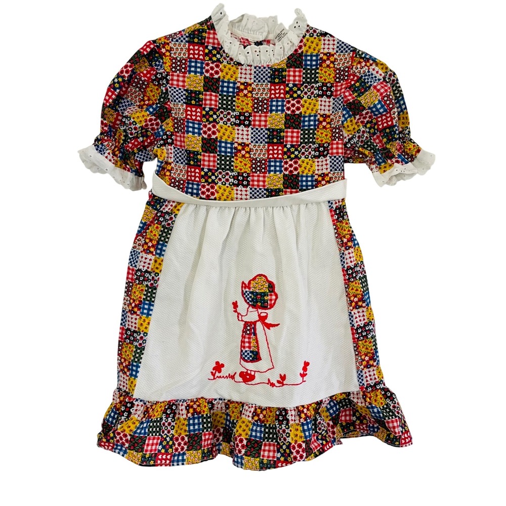 Sears Dress Multi Color Patchwork Sunbonnet Sue Vintage Kids 6 Cottagecore